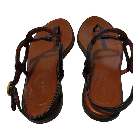 See by Chloe Women's Leather Slingback Flat Thong Sandals Size EU 38 Black‎ - Picture 3 of 6